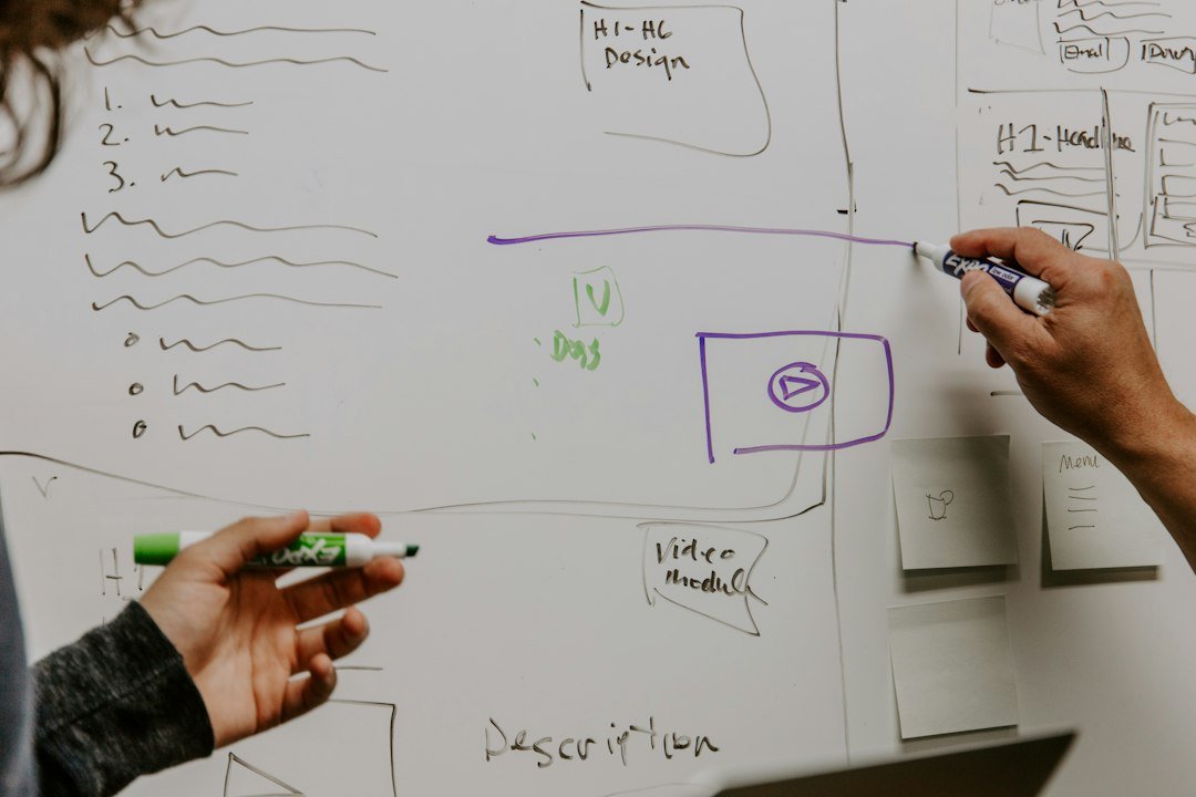 Team mapping a business process on a whiteboard for continuous improvement
