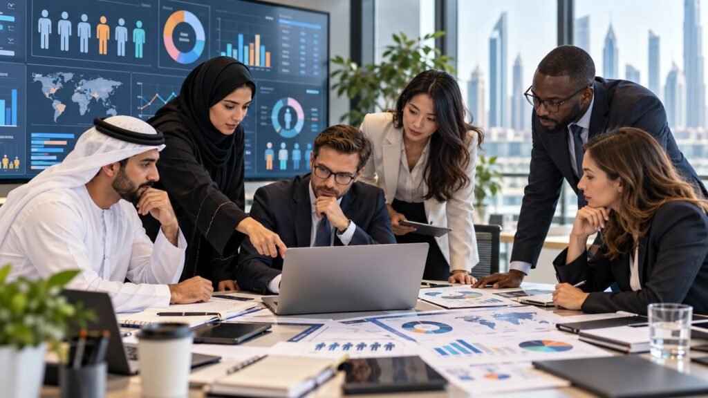 HR and people analytics professionals reviewing workforce data for decision-making
