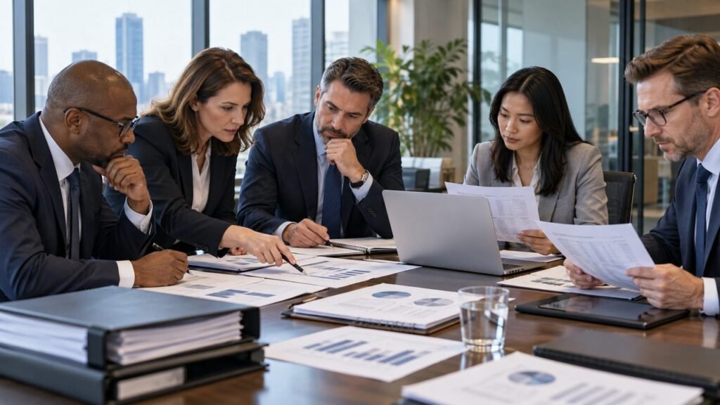 Compliance professionals reviewing controls, evidence and risk assessment