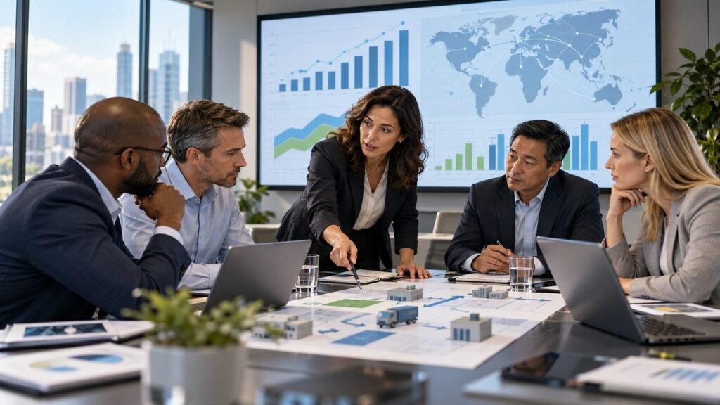 Sales, operations, planning and finance team aligning one integrated business plan
