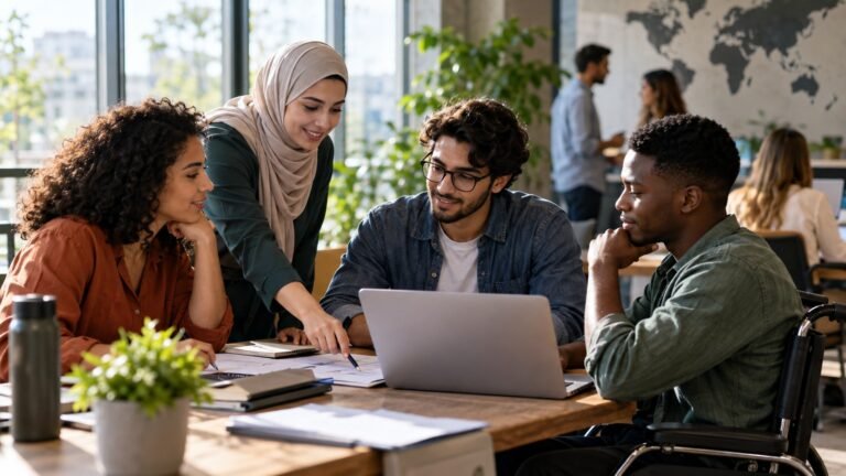 Adult learners combining online courses with practical skills training