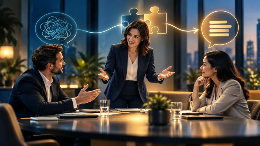 Professional manager facilitates constructive conflict resolution between colleagues