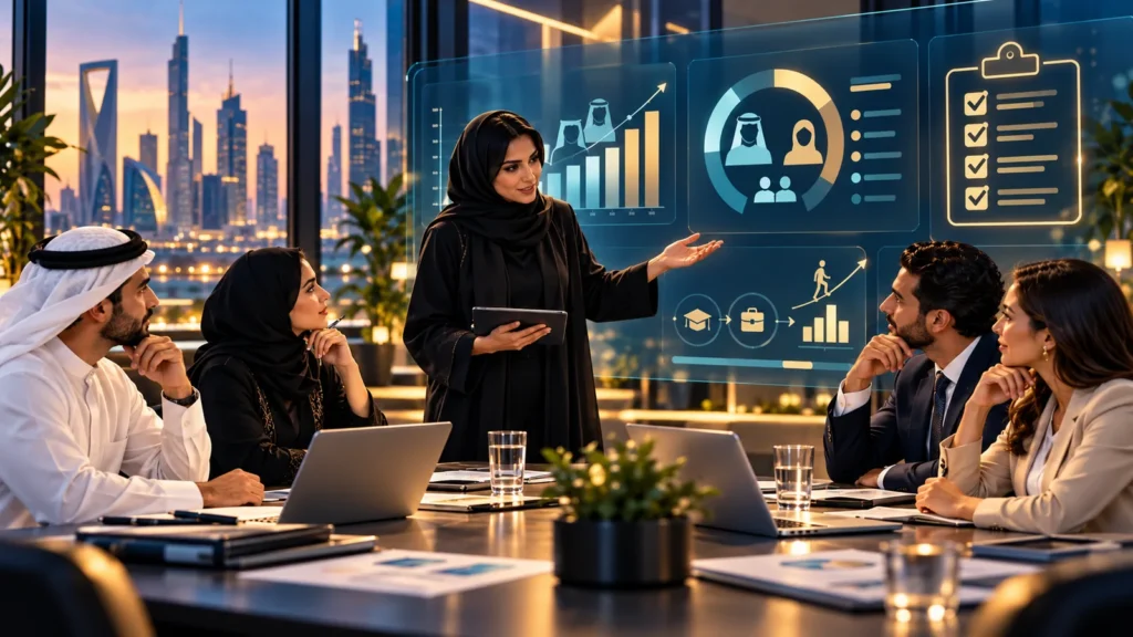 Gulf professionals reviewing national workforce development and compliance plans