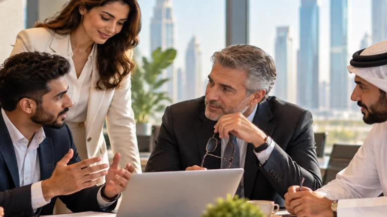 Professional communicating clearly and confidently during a workplace discussion