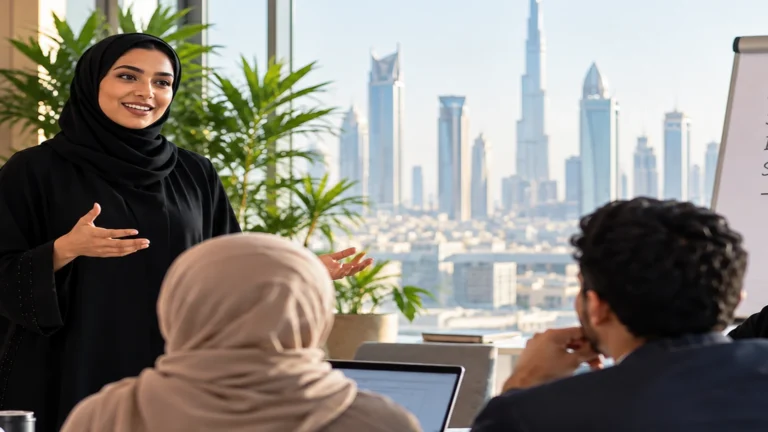 Leadership facilitator guiding professionals at different career stages during a development workshop