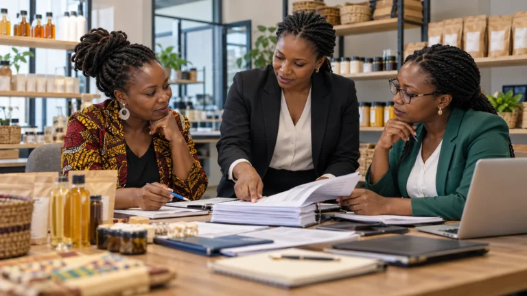 Women entrepreneurs and programme-finance advisers reviewing business financing pathways