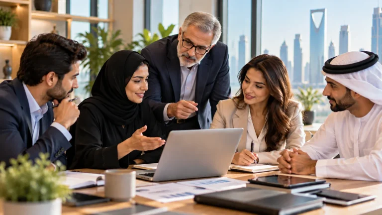 فريق إداري يناقش أولويات الاستثمار والتطوير في اجتماع مهني